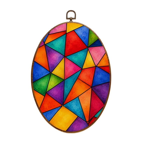 Canvas Wall Art Rainbow Stained Glass Oval Framed Canvas Prints Vintage Wall Hanging Decor for Home Decorations 8.6"x11.4"