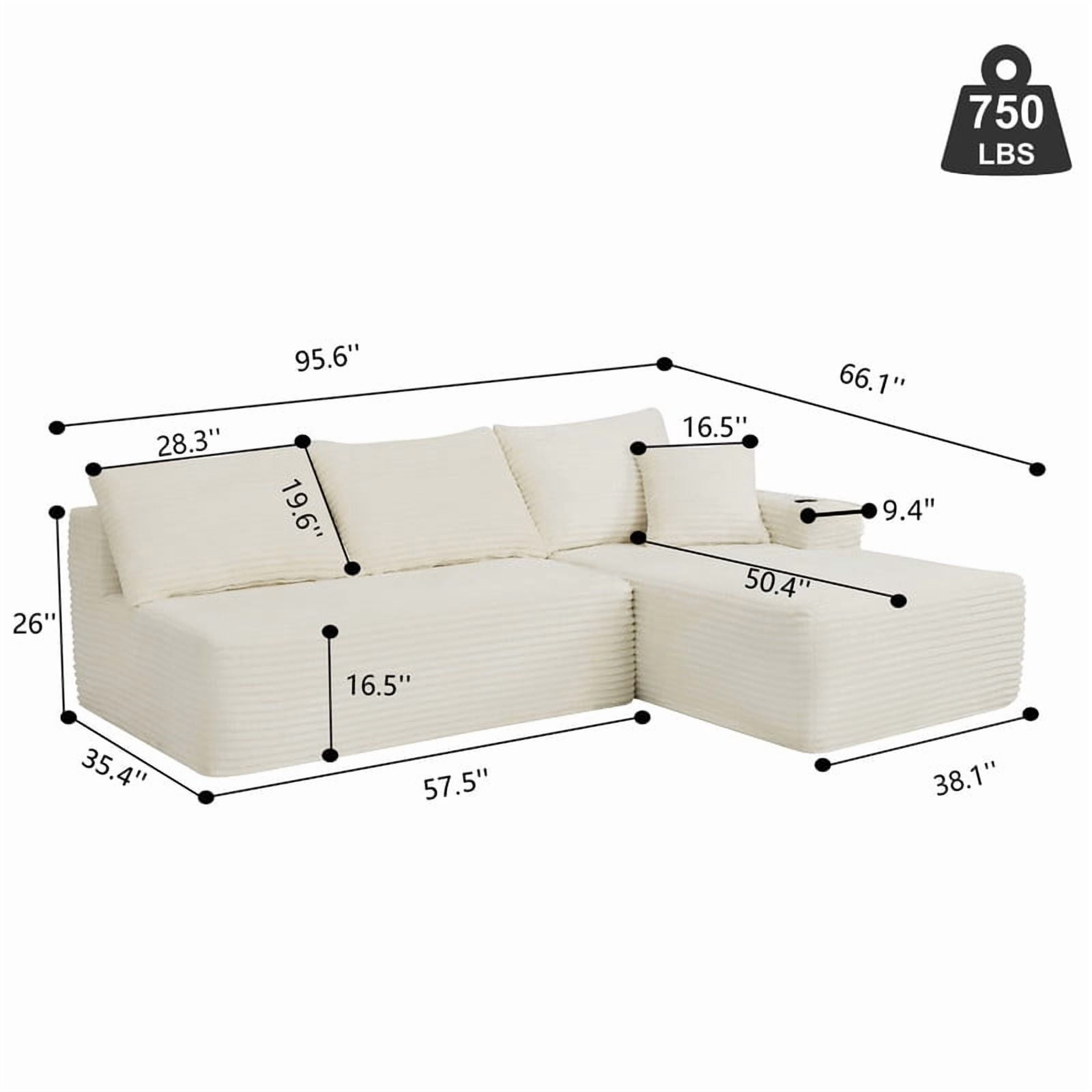 2-Piece No Assembly Need Sectional Sofa Set, Boneless Couch with Chaise Lounge, Modular Upholstered Sofa with Cup Holder