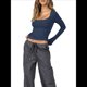 thumbnail image 3 of Tops Cortos de Algodón para Mujer, Camisetas de Larga, Cuello Cuadrado, Tops Y2k, Corte Entallado, Ropa de Moda para Salir de Otoño Azul Oscuro L, 3 of 8