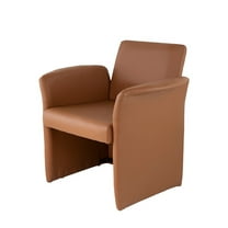 Benjara 32" Accent Chair- Curved- Extended Back- Caramel Brown Faux Leather