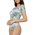 thumbnail image 2 of Balery The World Map with Cartoon Animals Women's Short Sleevee Crew Neck Bodysuit Tops Short Sleeve Tops Basic-Small, 2 of 9
