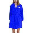 thumbnail image 2 of Voncos Women's Soft Flannel Robe with Pockets, Shawl Collar Cozy Plush Knee Length Bath & Loungewear Blue XL, 2 of 3