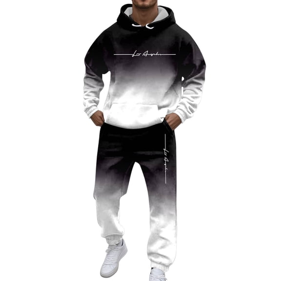 Sweatsuits for Men Set 2 Piece Letter Graphic Hoodie Sweatshirt and Joggers Sweatpants Sets Casual Streetwear Pullover Suit with Pocket Black L