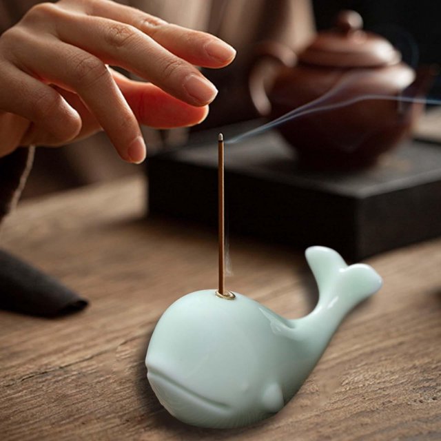 Soporte de incienso de ballena de cerámica, soporte quemador de incienso multifunción, decoración elegante para el hogar, adorno para mascotas de té Verde Macarena Porta incienso