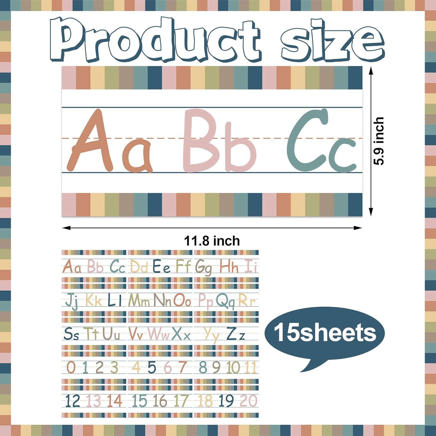 Boho-Alphabet-Pinnwand-Set – 12-teilig Mit Buchstaben & Zahlen | 34 X 17 Cm, Wasserabweisend | Für Klassenzimmer & Kinderzimmer