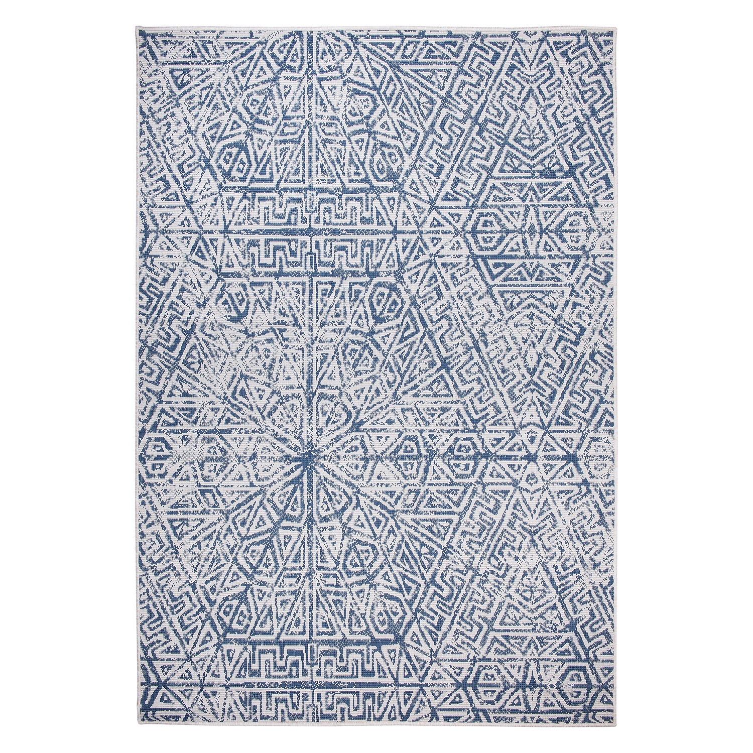 World Rug Gallery Contemporary Geometric Weather Resistant Reversible Indoor/Outdoor Area Rug - Blue 5'x7'