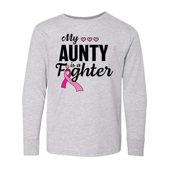Inktastic Breast Cancer Awareness My Aunty is a Fighter Long Sleeve Youth T-Shirt