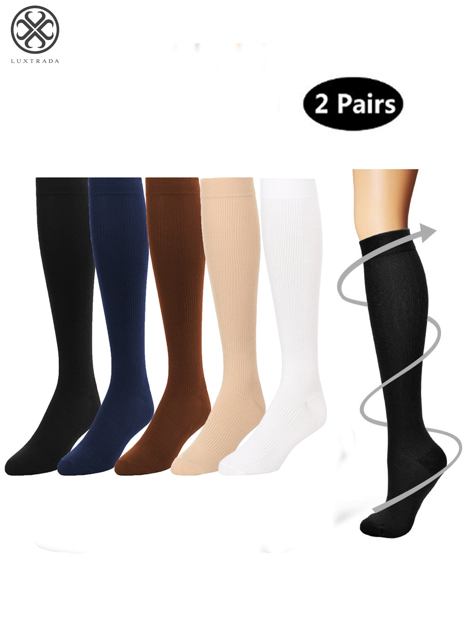 2 Pairs 30-40 mmhg Over Knee High Socks Compression Running Gym Sports Stockings 