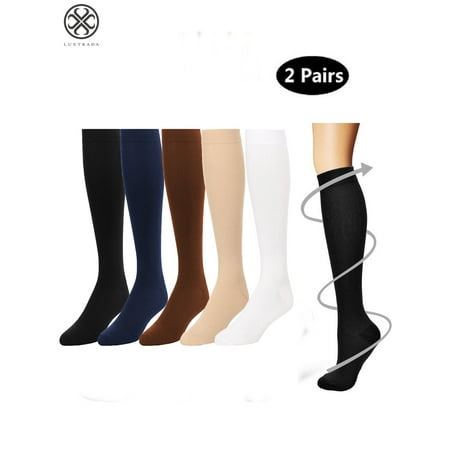 Luxtrada 2 Pairs Knee High Compression Socks for Men and Women - made for Best Running, Athletic Sports, Travel (Navy