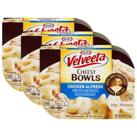 (3 Pack) Kraft Velveeta Cheesy Bowls Chicken Alfredo, 9 oz