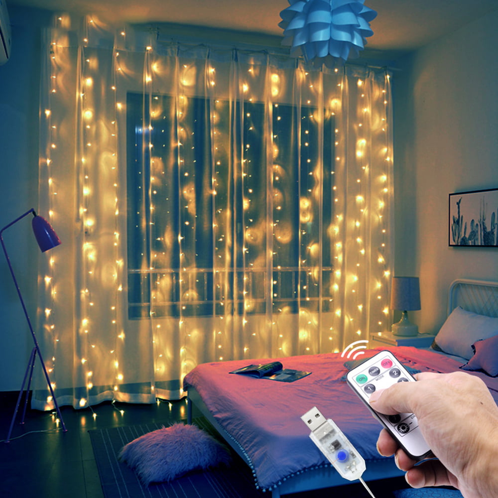 6M/600 LED Curtain Fairy String Lights USB Hanging Window Bedroom Wedding Decor 