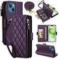 thumbnail image 1 of For iPhone 15 Plus RFID Blocking Wallet Case, Crossbody Purse Phone Case with 9 Card Slots, Zipper Pocket & Detachable Strap,Dark Purple,For iPhone 15 Plus, 1 of 9