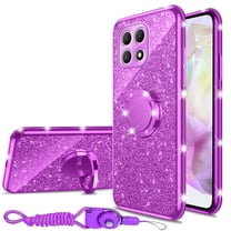 nancheng for T-Mobile Revvl 7 5G Case Girls Women Cute Glitter Soft TPU Phone Case with Ring Stand Strap Lanyard Shockproof Protective Cover - Purple