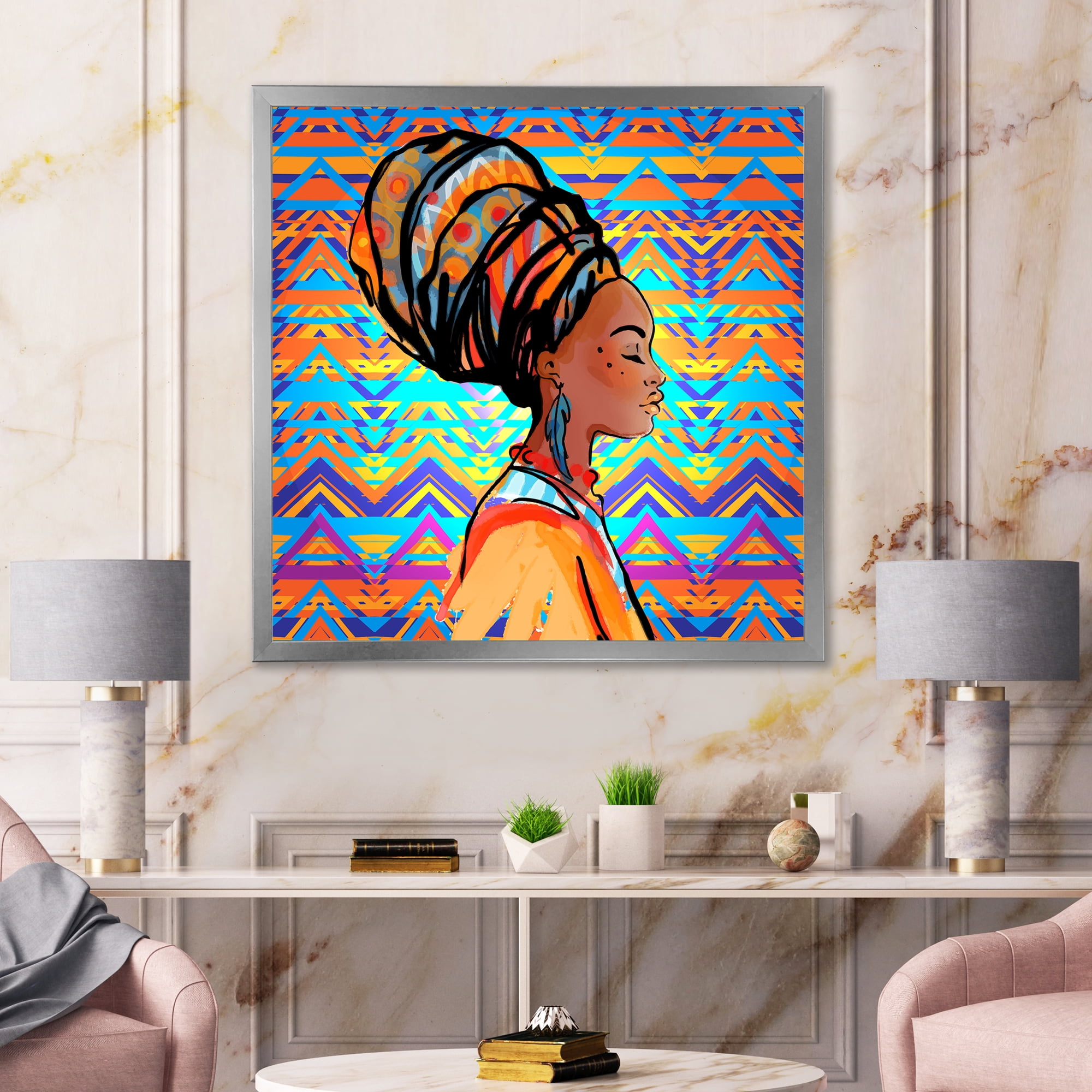Designart 'African American Woman Portrait with Turban IV' Modern Framed Art Print