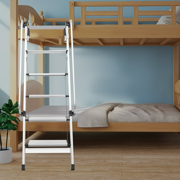 5-Step Ladder Treads Foldable Aluminum Alloy 150kg Bed Ladder w/Handrails Silver