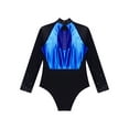 thumbnail image 6 of iiniim Girls Leotard Shiny Color Block Long Sleeve Gymnastic Athletic Bodysuit for Yoga Sports Dancewear Blue 8, 6 of 7