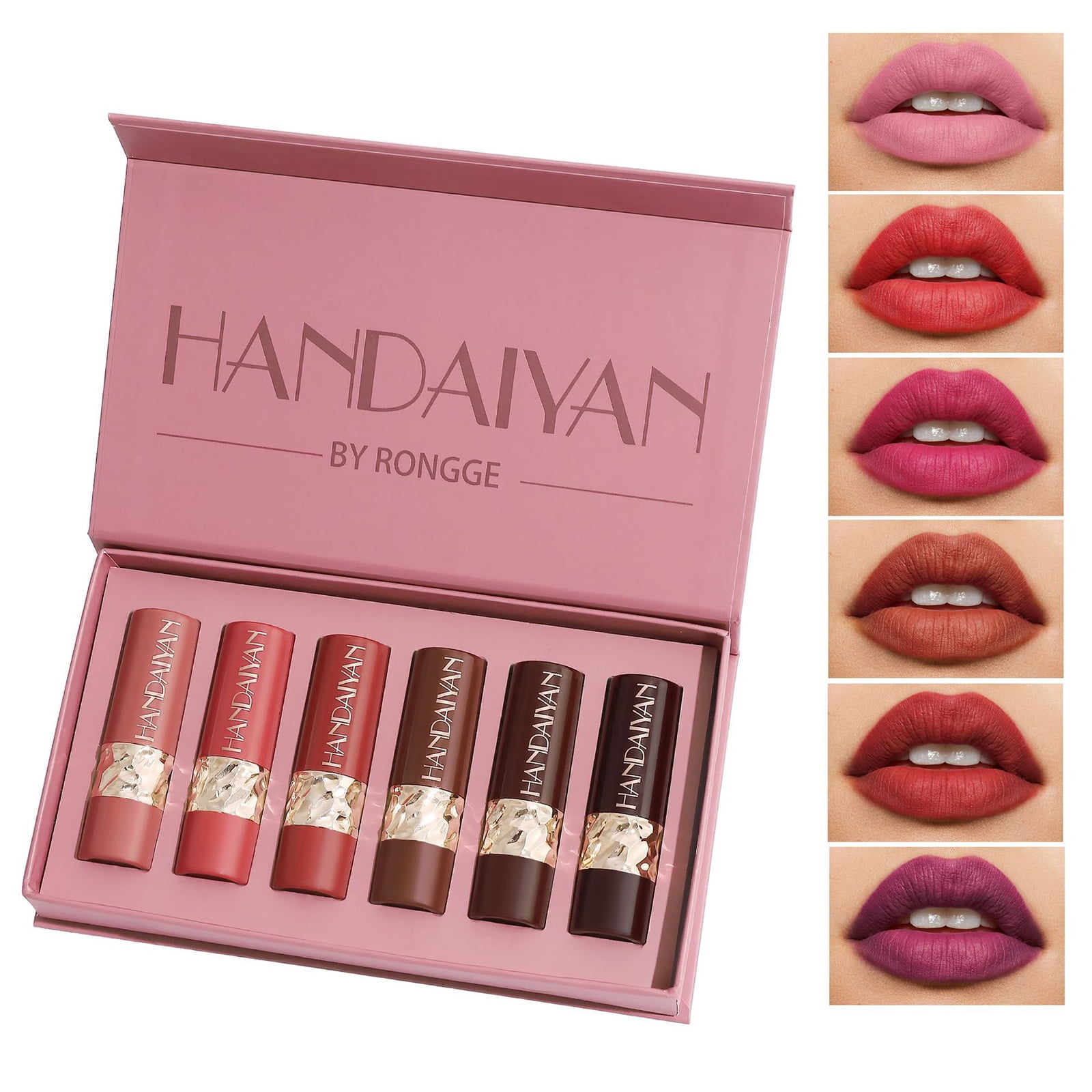 Set de 6 labiales mate HANDAIYAN: tonos naturales, textura suave y
