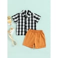 thumbnail image 2 of Toddler Boy Summer Shorts Set Short Sleeve Button-Down Plaid Shirt + Solid Color Shorts 2 Piece Outfits, 2 of 9