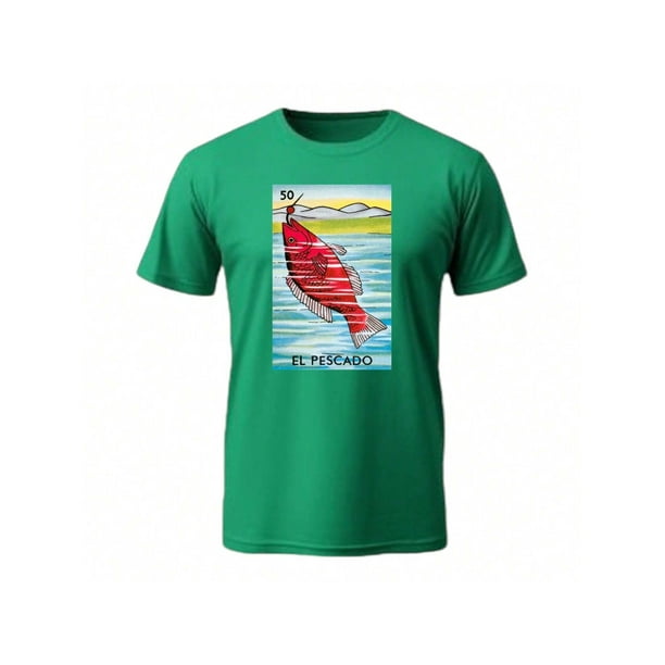 Playera De El Pescado De La Loteria Mexicana Color Verde Talla Grande Marca Emil SaEs