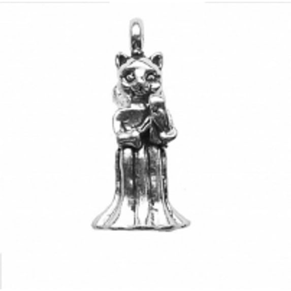 Sterling Silver 16" .8mm Box Chain 3D Cat Angel Pendant Necklace Holding A Harp