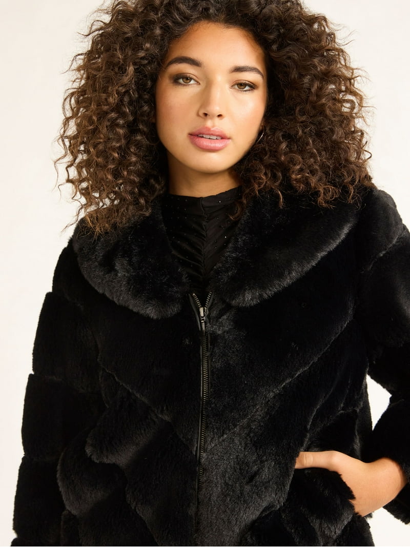 Sofia Jeans women's Faux Fur Chubby Jacket - Zip Closure - Walmart.com