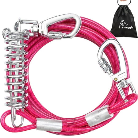 Furggis Heavy Duty Dog Tie Out Cable – 20FT Chew Proof & Tangle-Free for Large Dogs up to 250lbs, Outdoor Safety Leash (Rose Red)