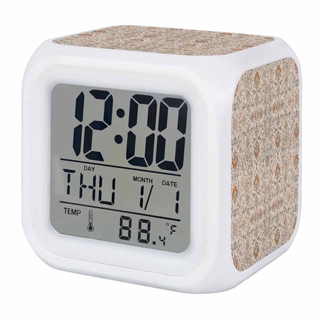 Vintage Boho Digital Alarm Clock for Bedrooms,Smart LED Alarm Clock with 7 Color Changing Night Light,Retro Southwestern Ethnic Mexican Floral Silent Wake Up Clocks for Sleep Study Cooking 3.2x3.2