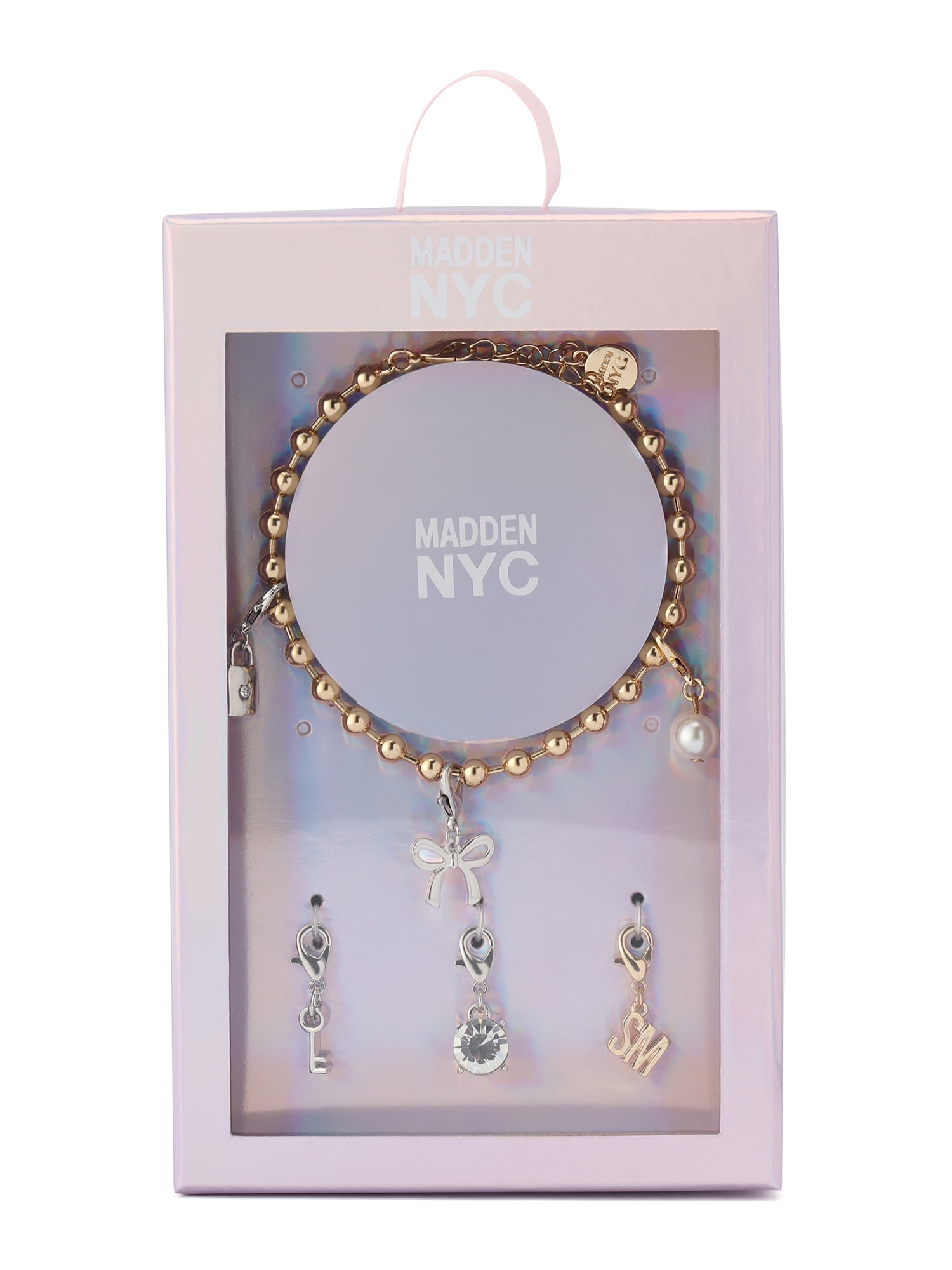 Madden NYC Women's Fashion Gold-Tone Bow Bracelet & 3-Piece Charm Giftable Boxed Jewelry Set