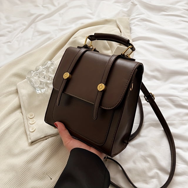 Vintage Preppy Style Backpack - Stylish Buckle Decorative Flap, Classic Design - Durable Schoolbag for Daily Use, Versatile Travel Daypack for Short Trips, On-Trend Fashion, Comfortable Top Handle for