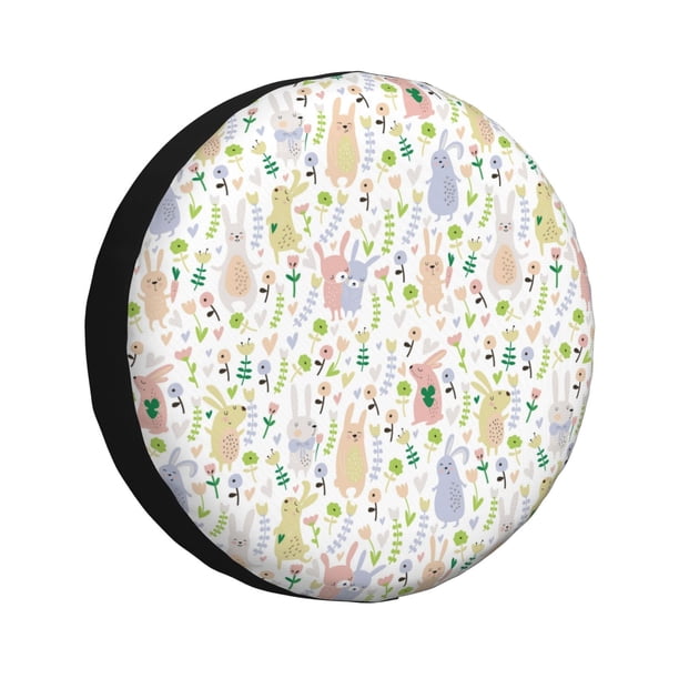 Fotbe Flower Rabbit Funda de Llanta de Repuesto con Estampado, Engrosada, Ajuste Universal para Jeep, Remolque, RV, SUV, Camión-14 inch
