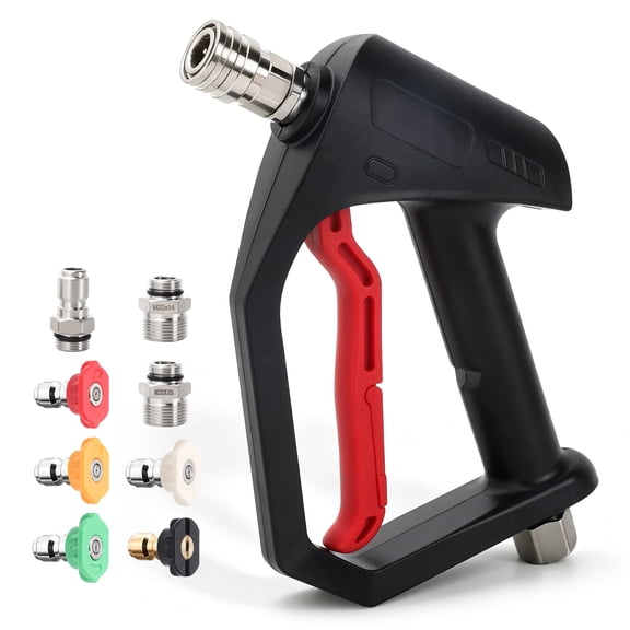 Short Pressure Washer Gun with Swivel, 4350 PSI Trigger Handle, 3/8" Quick Connect, M22-14mm & M22-15mm Compatible, 5 Nozzle Tips