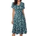 thumbnail image 2 of Daeful Robes Midi Manches Courtes Longue Robe Imprimé Floral Été Plage Robe d'Été Dames Décontractée Bohème Col en V Vert TTG, 2 of 8