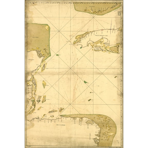 24"x36" Gallery Poster, Map Caribbean Sea Florida Keys Nicaragua 1700s