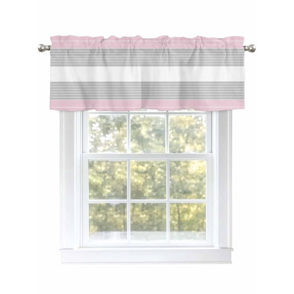 Pink Grey Valances for Windows, Rod Pocket Kitchen Valance Curtains - Soft & Washable Small Window Treatment for Living Room, Bathroom, Simple Stripes Theme, 54x18inch