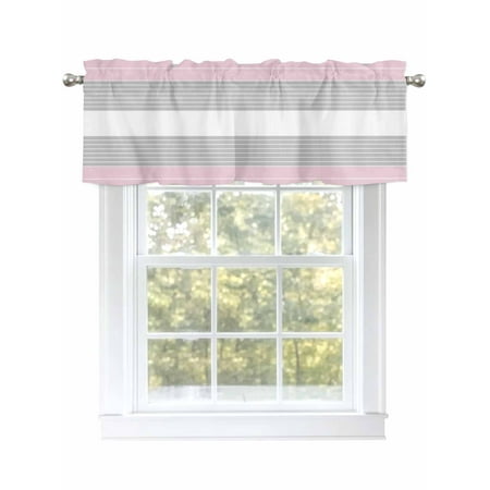 Pink Grey Valances for Windows Rod Pocket Kitchen Valance Curtains - Soft & Washable Small Window Treatment for Living Room Bathroom Simple Stripes Theme 54x18inch