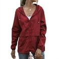 thumbnail image 1 of Women Hooded Jacket Waterproof Drawstring Hiking Rain Jacket Outwear Outdoor Sports Coat Jacket, 1 of 5
