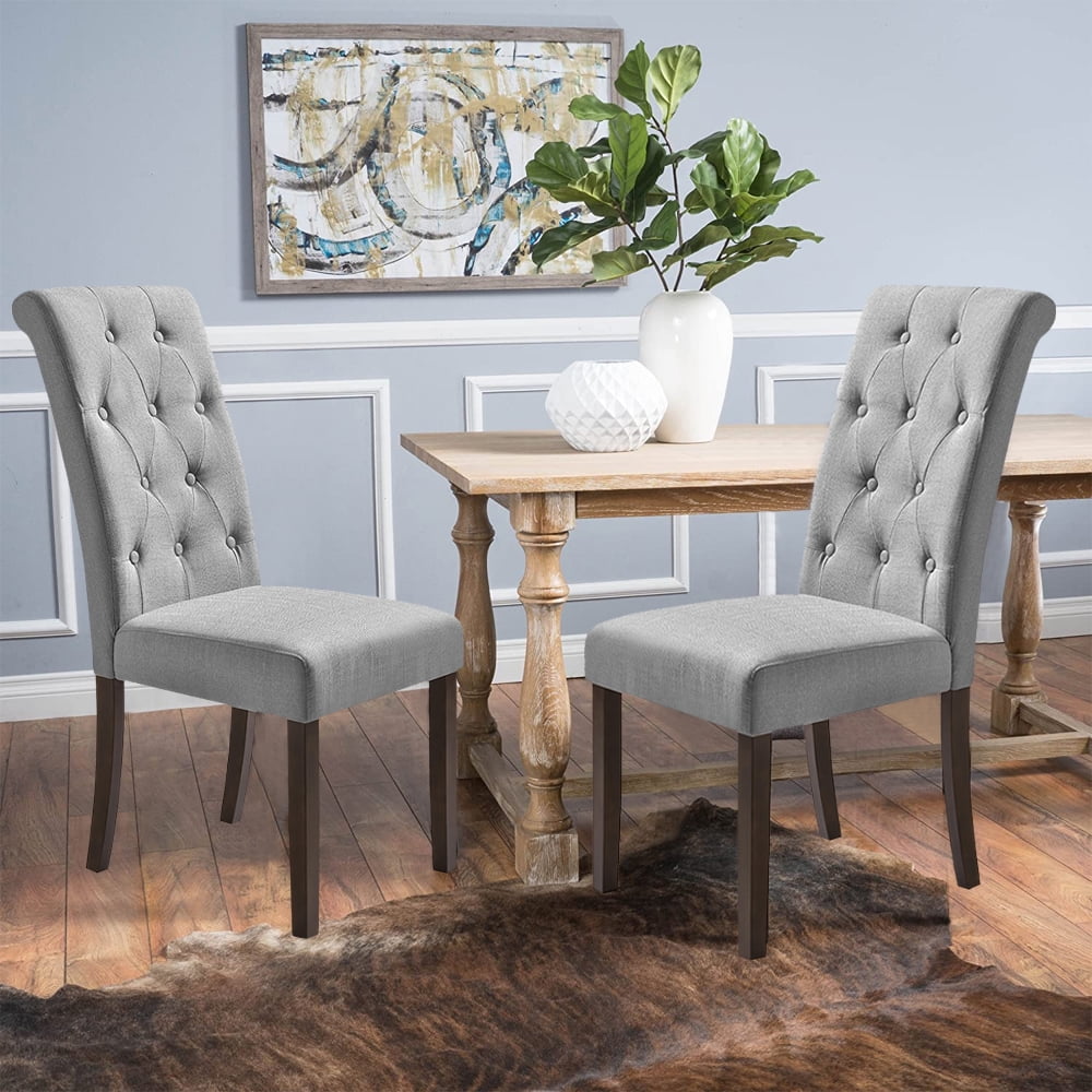 Tufted Button Dining Chairs Set of 2, Upholstered High Back Padded Dining Chairs w/Solid Wood 