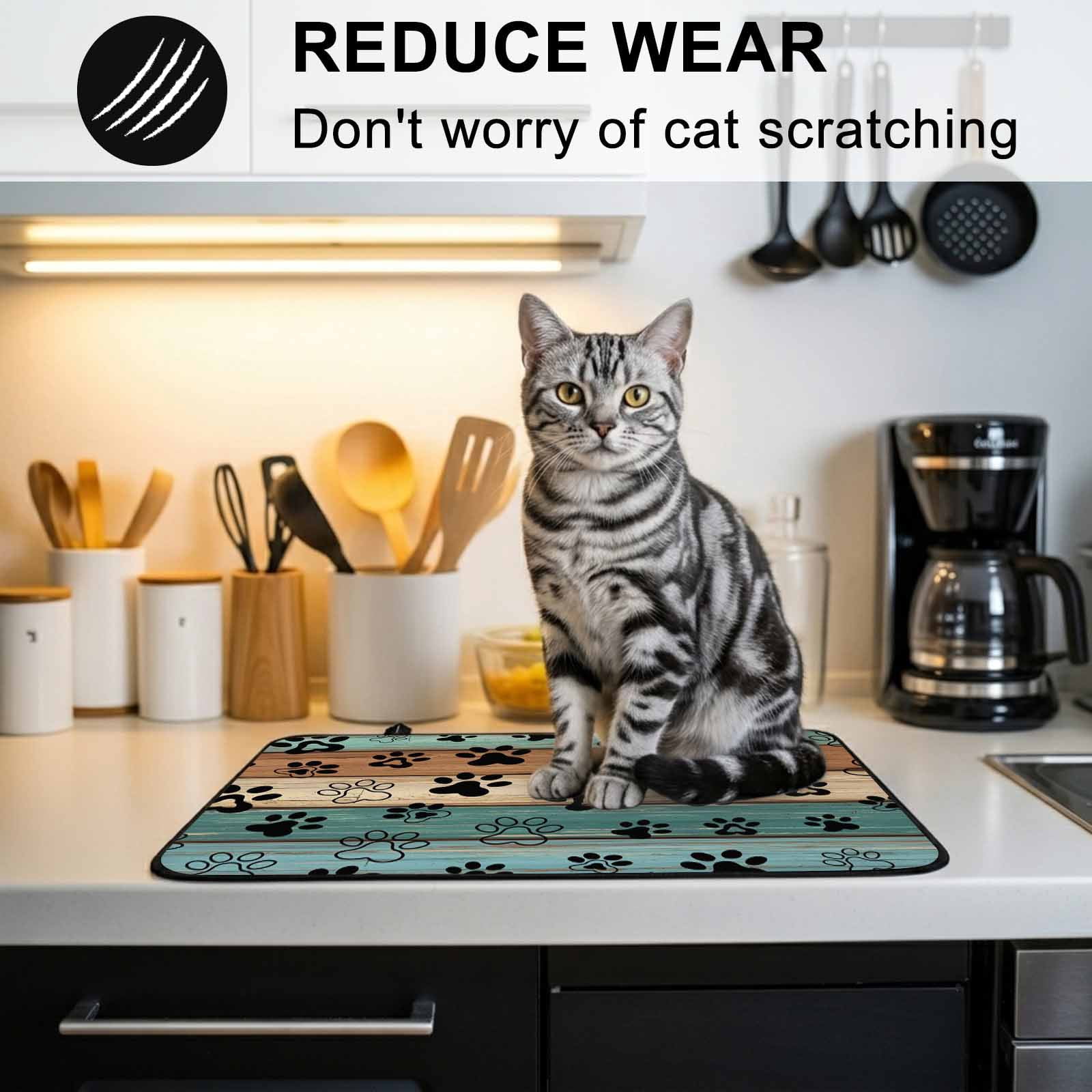 Black Dog Claws Stove Top Cover for Electric Stove, Heat-proof & Non Slip Glass Top Stove Cover Protector, Cat Pets Printed Teal Brown Wood Grain Kitchen Flat Cooktop Rubber Mat 24x21 Inches