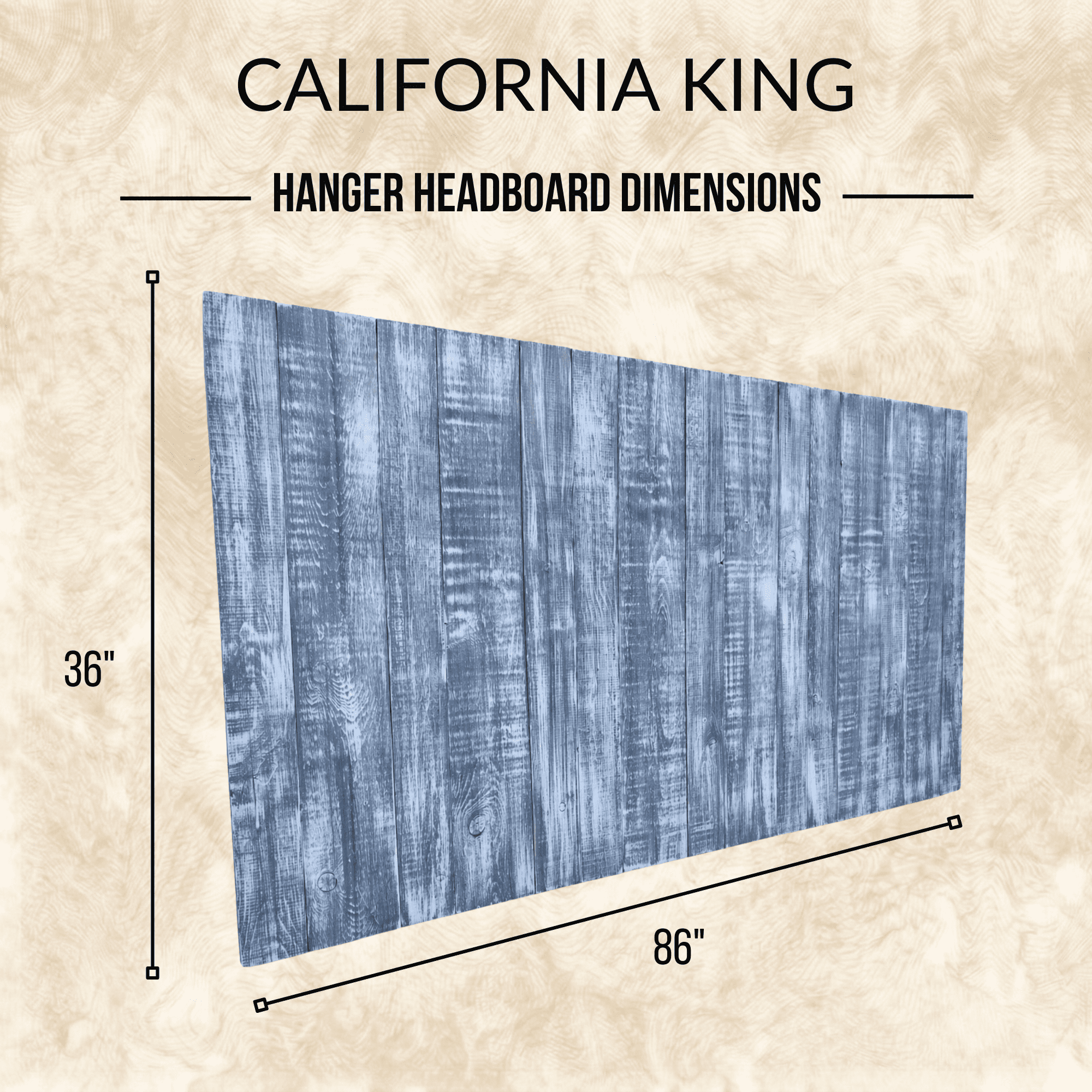 Barn Walls Solid Wood Headboard, King Size Blue Stonewash