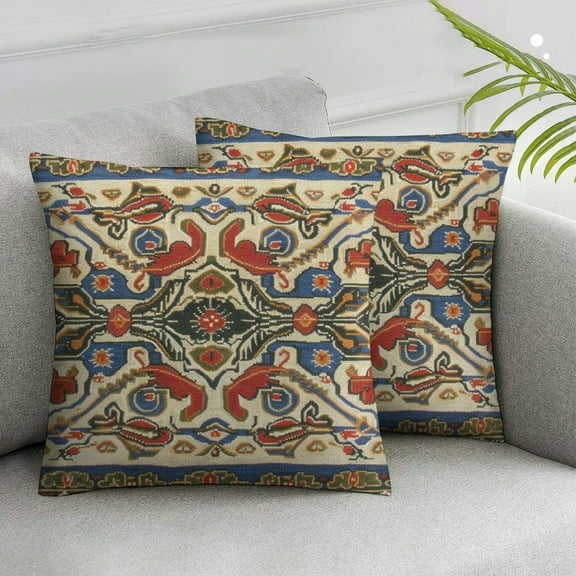 Acheng Boho Couch Pillow Covers Red and Blue Kilim - Decorative Throw Pillows, Lumbar Decor for Living Room, Bohemian Outdoor Case for Farmhouse, Ethnic Shams, Patio,2 Pcs White