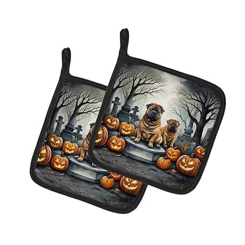 Carolines Treasures 0.3 x 7.5 x 7.5 in. Shar Pei Spooky Halloween Pot Holders - Set of 2