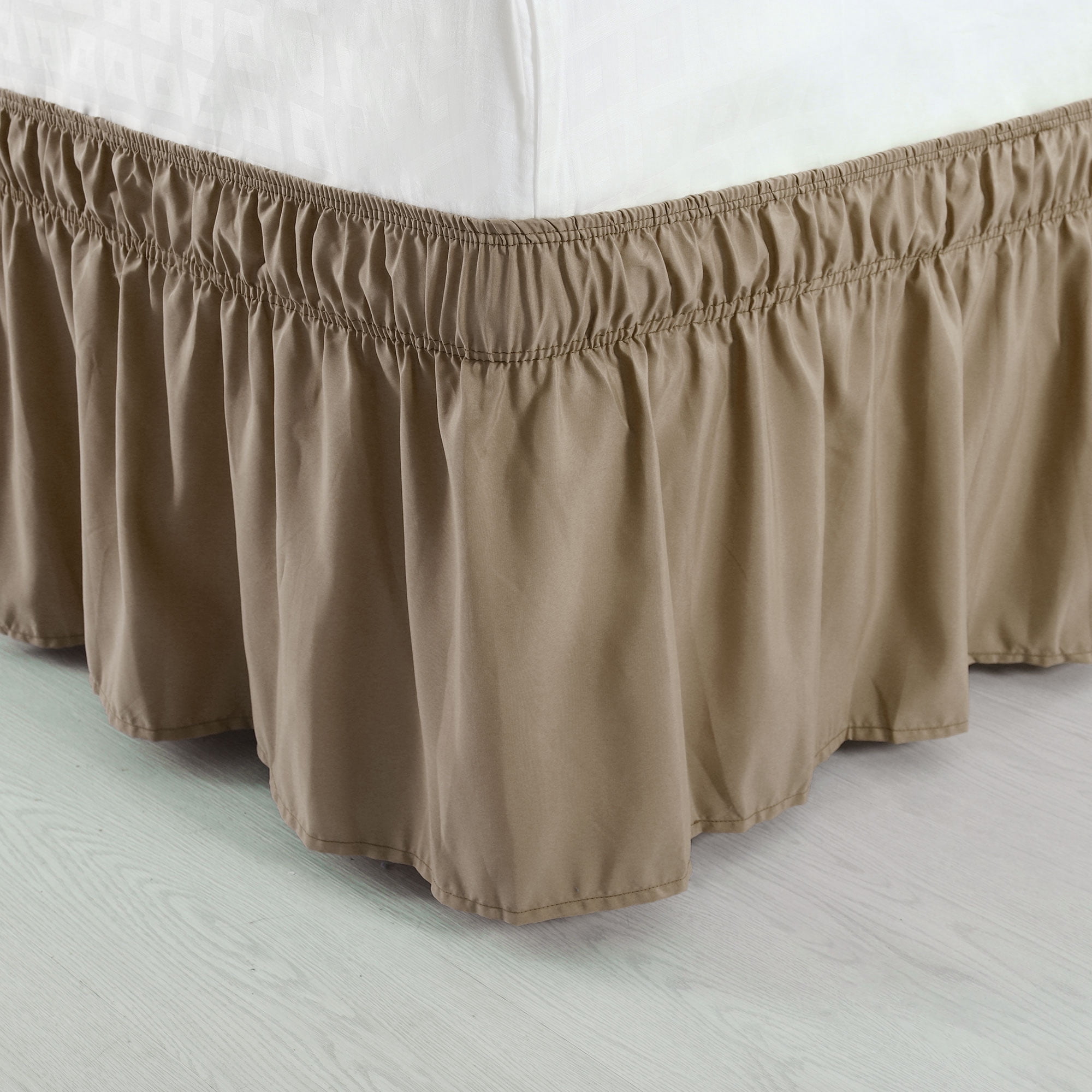 PiccoCasa Bed Skirt Polyester Elastic Wrap Around Dust Ruffle, Twin Brown