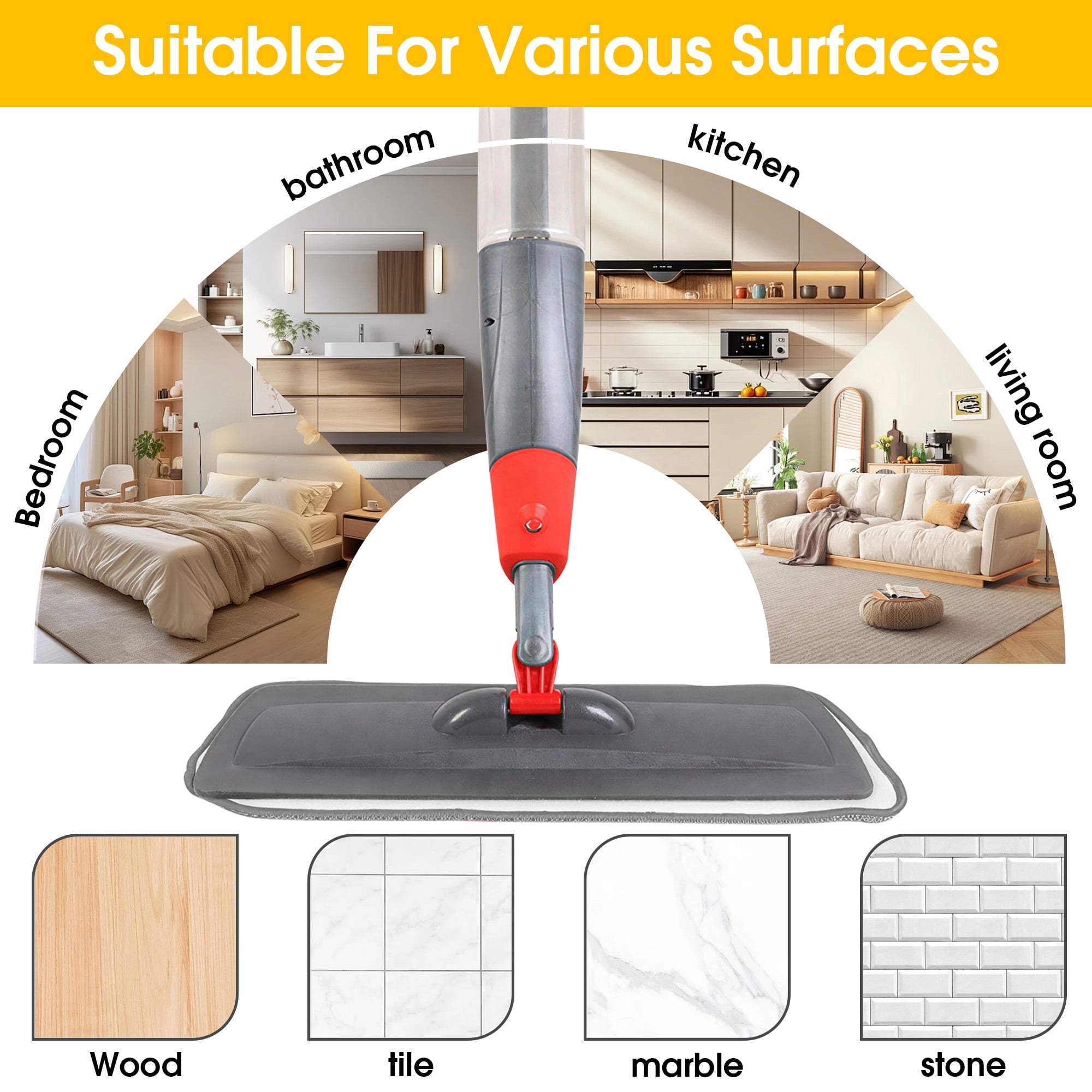 Spray Mop, Wet Dry Floor Mop, Professional Spray Mop for Floor Cleaning with 3pcs Washable Pads, Floor Mop with Spray for Kitchen Rooms Floor Tile Glass