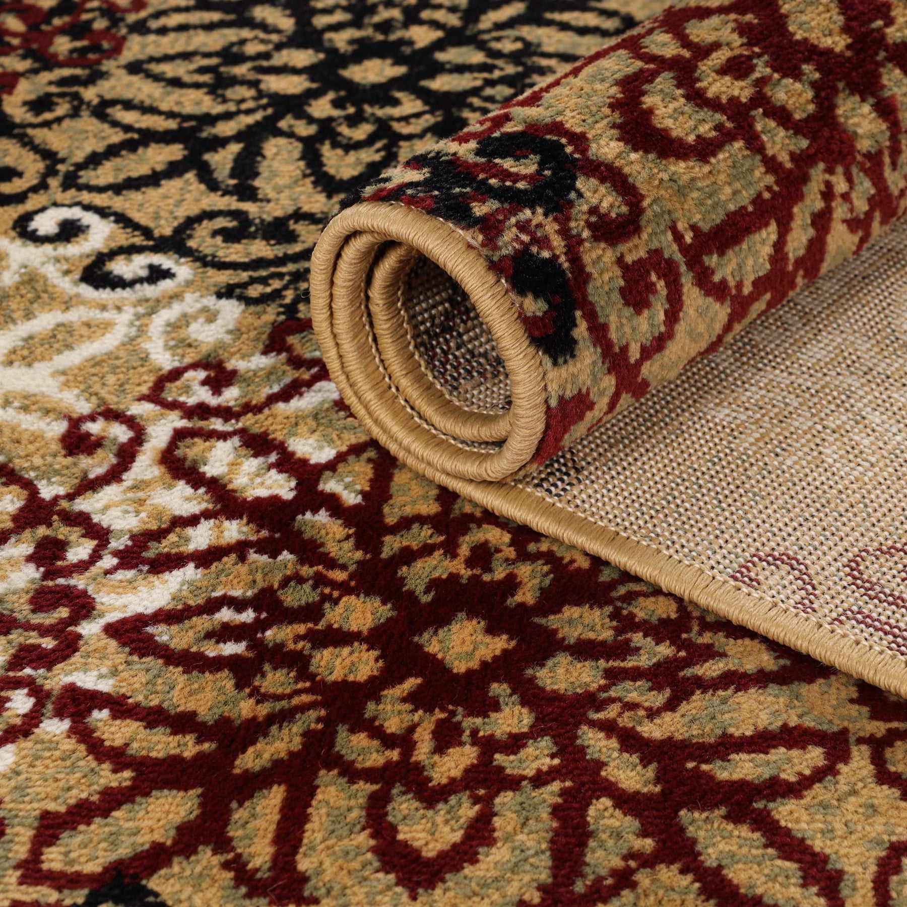 Superior Modern Floral Scroll Pet and Kid-Friendly Indoor Runner Rug, 4'x6', Gold