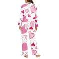 thumbnail image 4 of Renewold Skin Friendly Button Pajamas Style Party Valentine's Day Set Size M 2 Pieces Pink Hearts Long Sleeve Top & Pants Women Casual Daily Wear Sleep Loungewear, 4 of 6