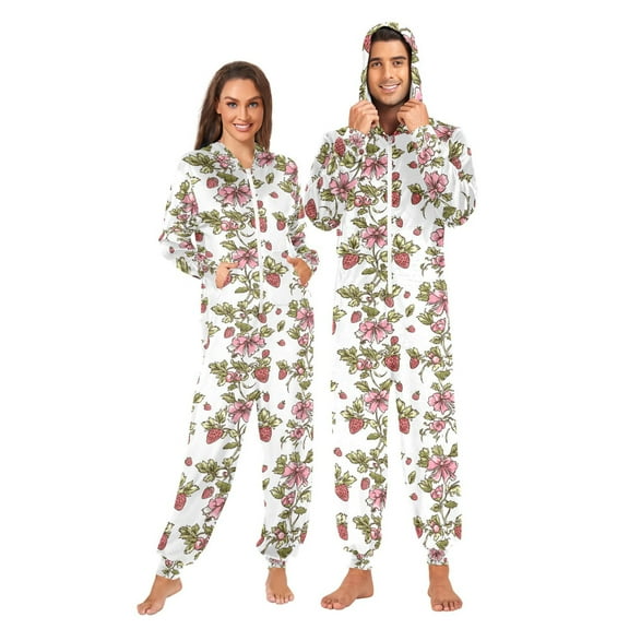 joogoo Strawberries Unisex Adults Onesies Pajamas Jumpsuits L
