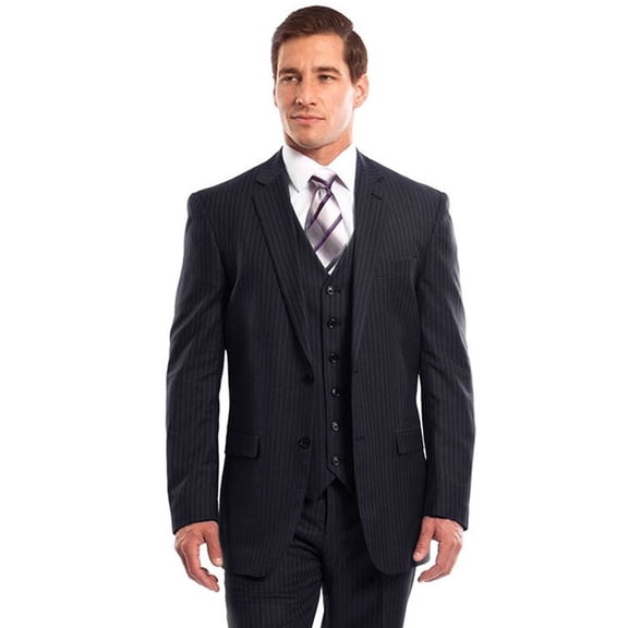 Men's Demantie Suits Navy Blue Pinstripe Vested Suit Size 34 Short