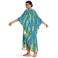 thumbnail image 2 of Xixirimido Blue Peacock Feather Print Women Kaftan Dresses Plus Size Swimsuit Coverup Batwing Sleeve Summer Bathing Suit Caftan Loungewear Beach Cover Up, 2 of 7