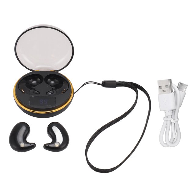 Auriculares Bluetooth para dormir BT5.3 con control táctil, invisibles, inalámbricos, con pantalla digital, estuche de carga, color negro