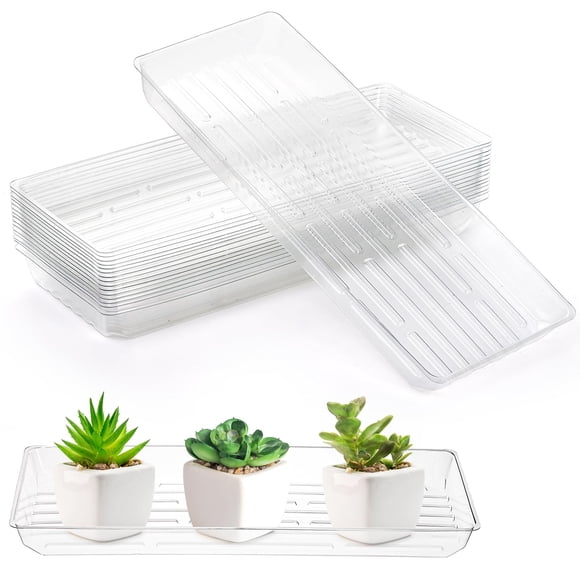 Kingrol Lot de 16 Plateaux d'Égouttement Rectangulaires pour Plantes, Soucoupes Transparentes pour Plantes d'Intérieur, Plateaux Épais en Plastique pour Rebords de Fenêtre pour Fleurs Po